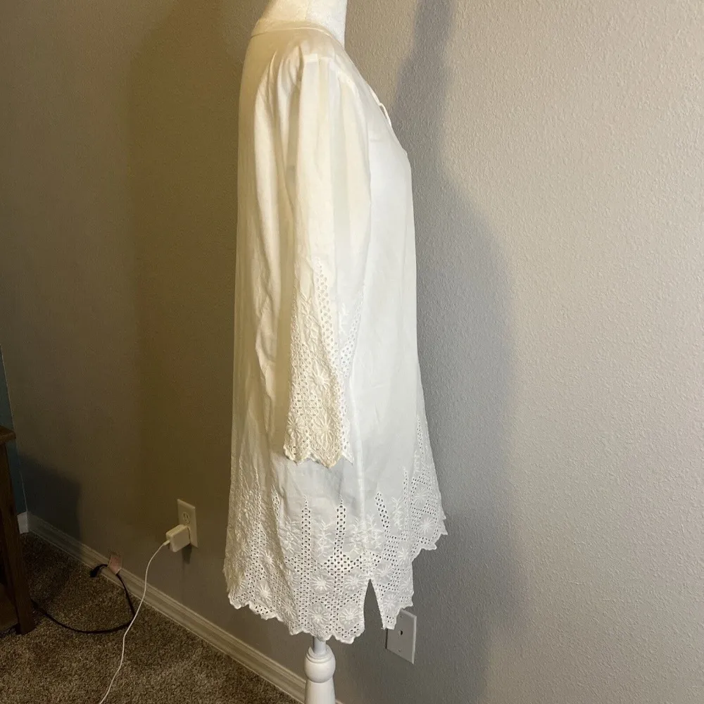 JCrew Factory White Eyelet Lace Swim Cover Up With Tassel Size Medium - Image 3