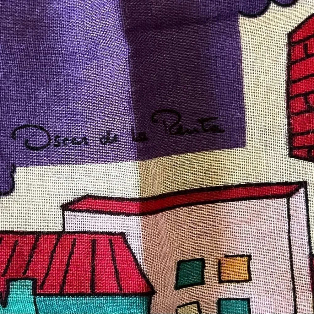Oscar de la Renta Colorful Cotton Town Scape Scarf - Image 5