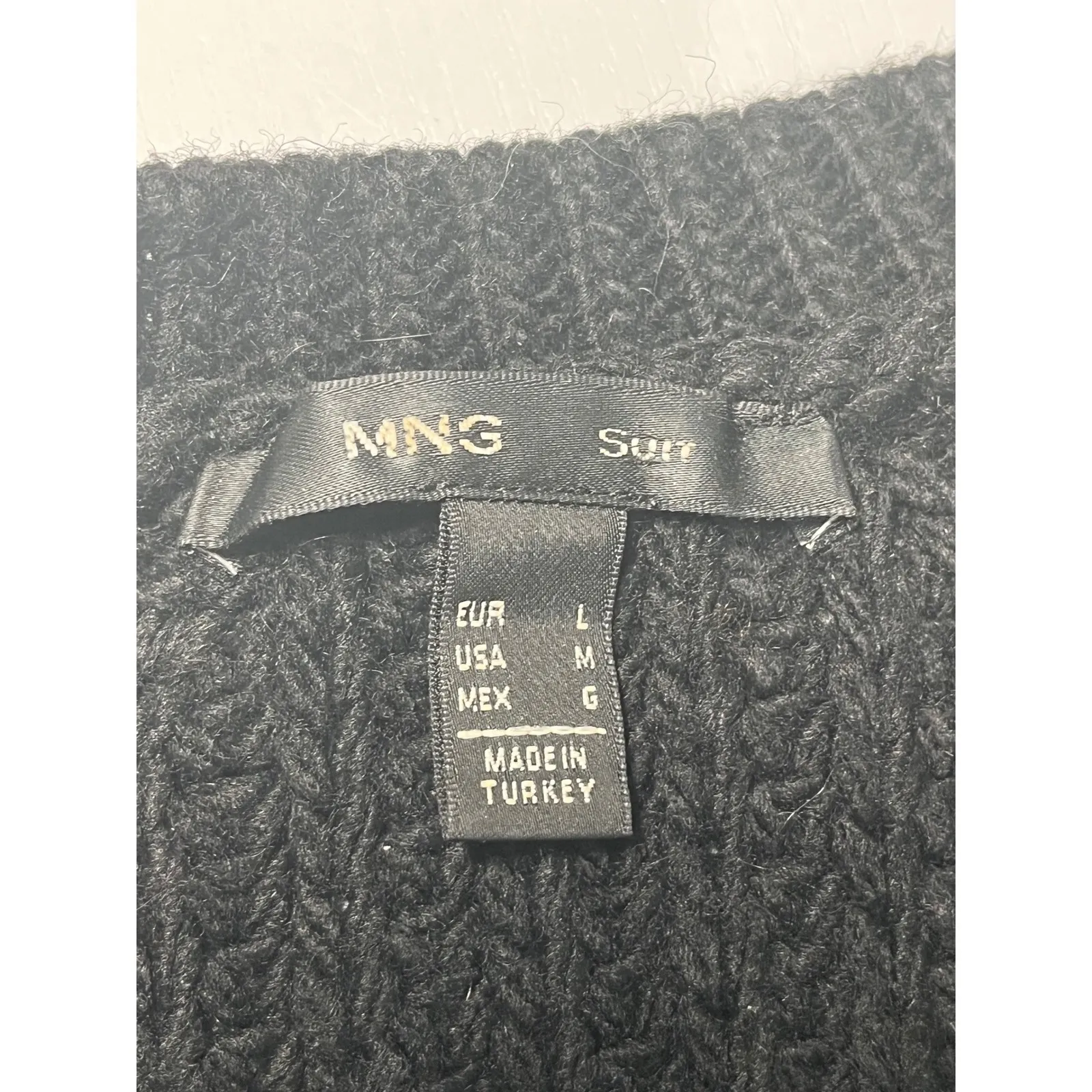 Mango Suit Chunky Knit Sweater Black Crew Neck Raglan Sleeve Side Zippers Size M Size M - Image 3