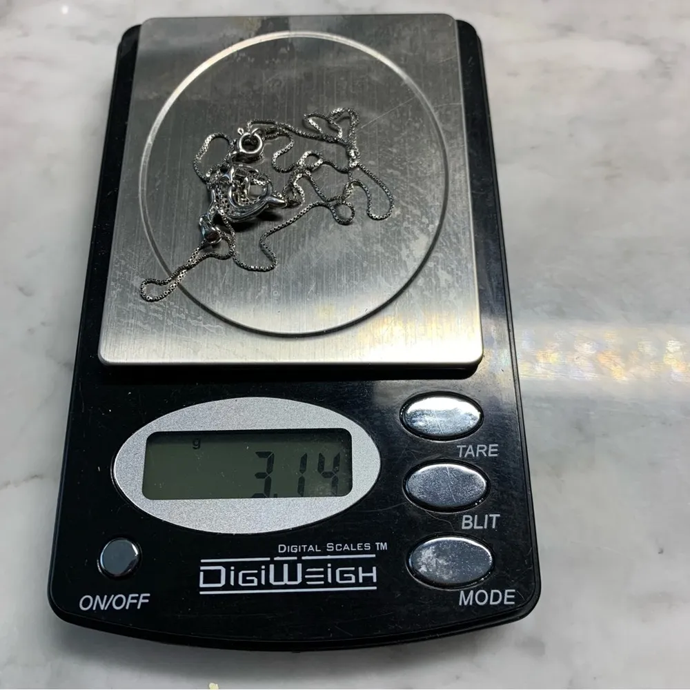 Blue And White Diamond Two Dolphin Pendant Necklace Sterling Silver 925 SUN 20” - Image 9