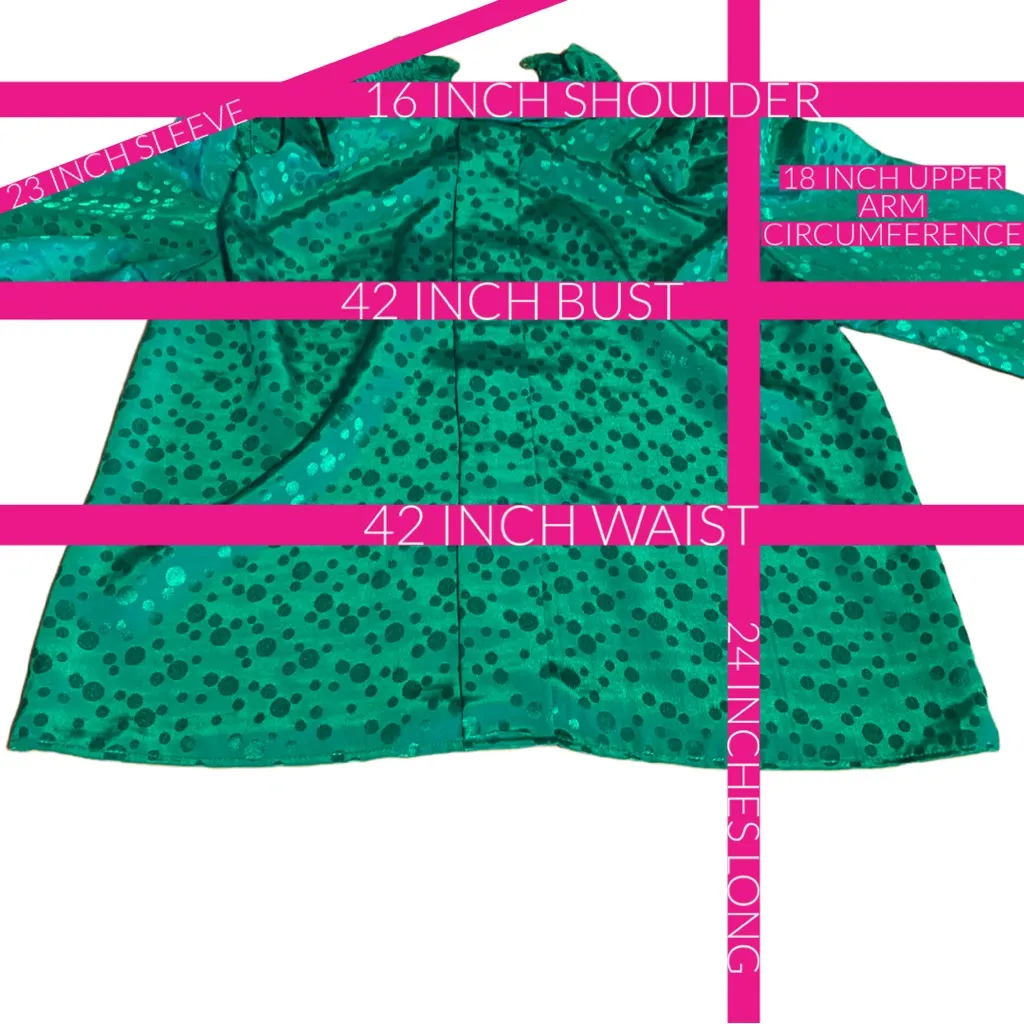 VINTAGE JACLYN SMITH 1980'S GREEN MONOCHROMATIC DOTS MOCK NECK BLOUSE (10) - Image 10