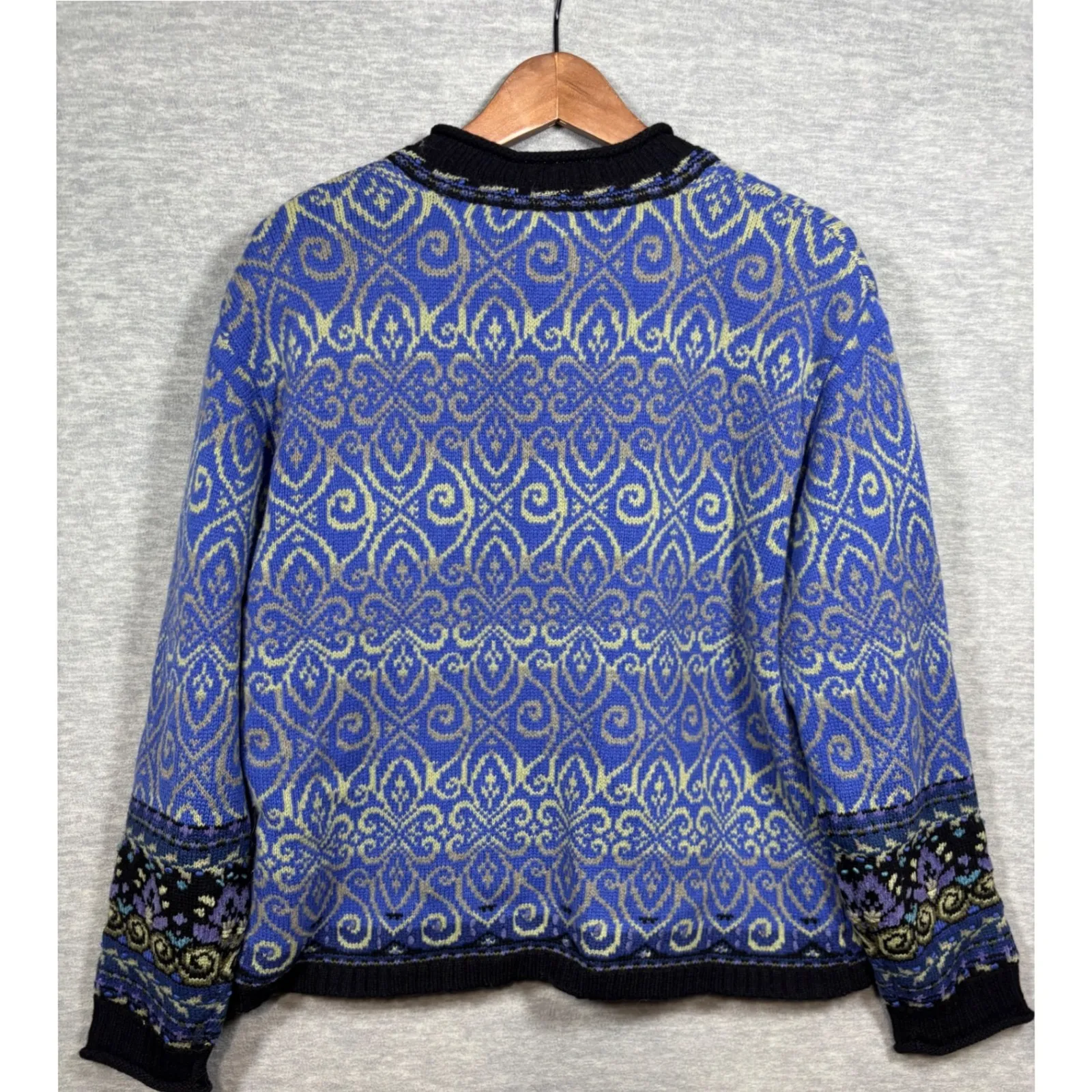 Nomadic Traders Lambswool Blend Zip Up Cardigan Blue Patterned Lined Jacket‎ Size L - Image 6