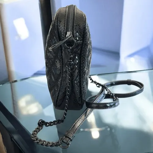 Simply Vera Vera Wang Quilted Snake Embossed Crossbody Bag Black Chain Strap - Image 3