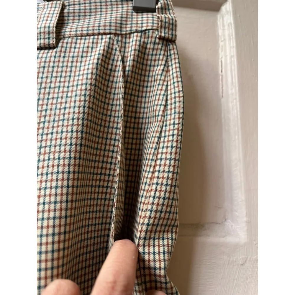 Vintage 70s DKNY cotton yellow Brown Green plaid straight leg Pants, Size 2, - Image 4