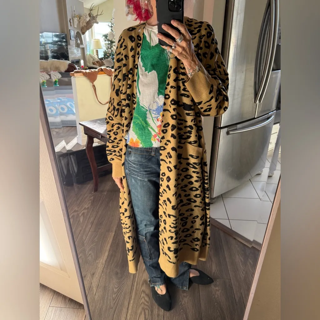 Leopard print knit duster jacket one size Brown Size undefined - Image 8