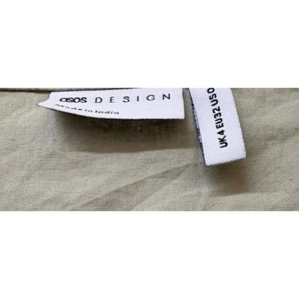 ASOS Design Olive Green V-Neck Cinched Waist Blouse With Puff Sleeves - Image 3