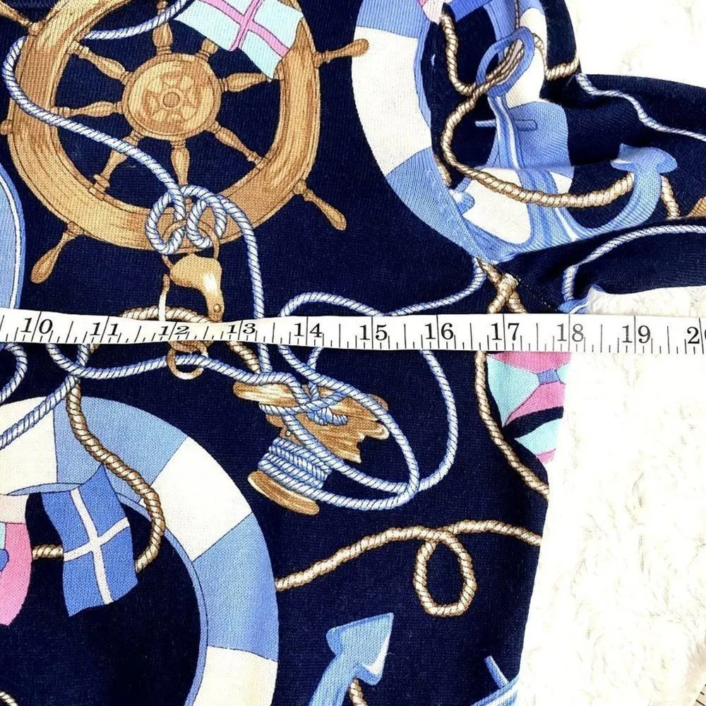 Talbots Navy Nautical Status Print Crewneck Long Sleeve Classic Preppy Sweater S - Image 7