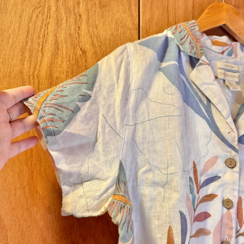 Cynthia Rowley Leaf Print Linen Shirt, Button Up Size L - Image 5