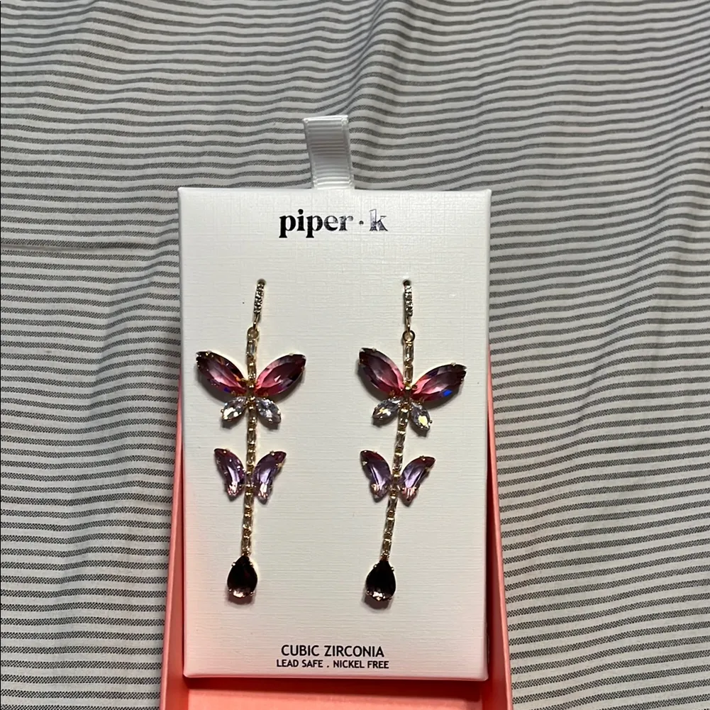 Piper Purple and Gold Butterfly Earrings - Image 3