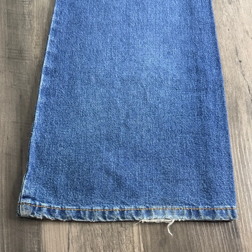 XOXO 90’s Blue Low Rise Flare Jeans with Gold Floral Accents - Image 8