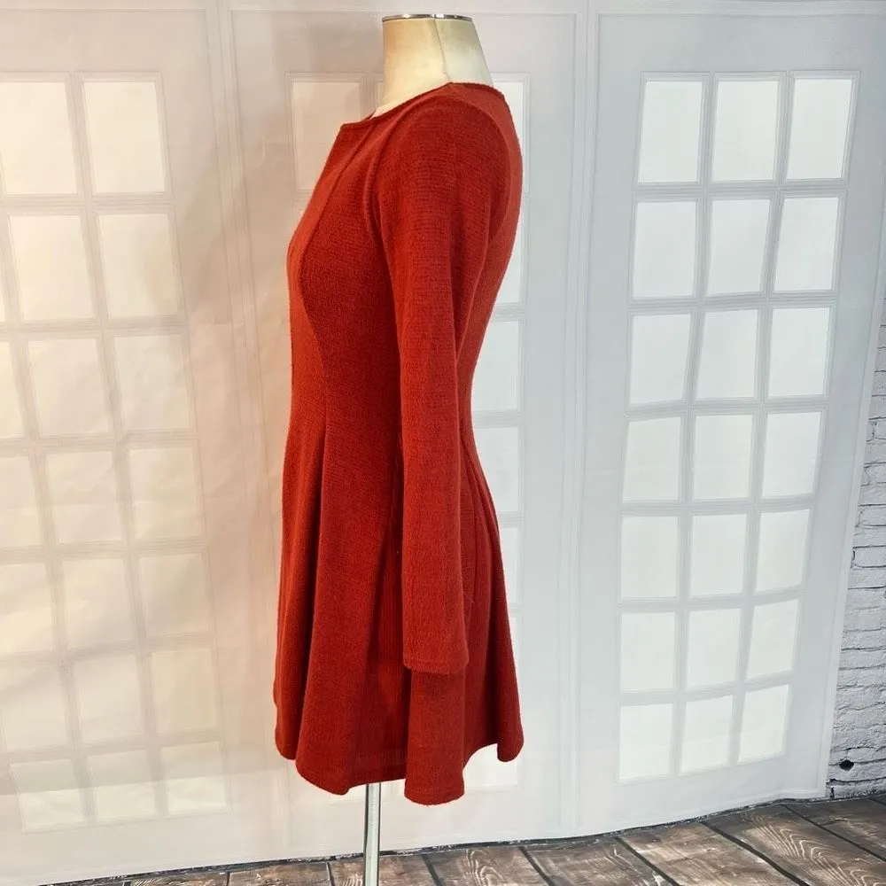 Dolan Anthropologie Long Sleeve Pleated Fit & Flare Burnt Orange Dress XS - Image 6