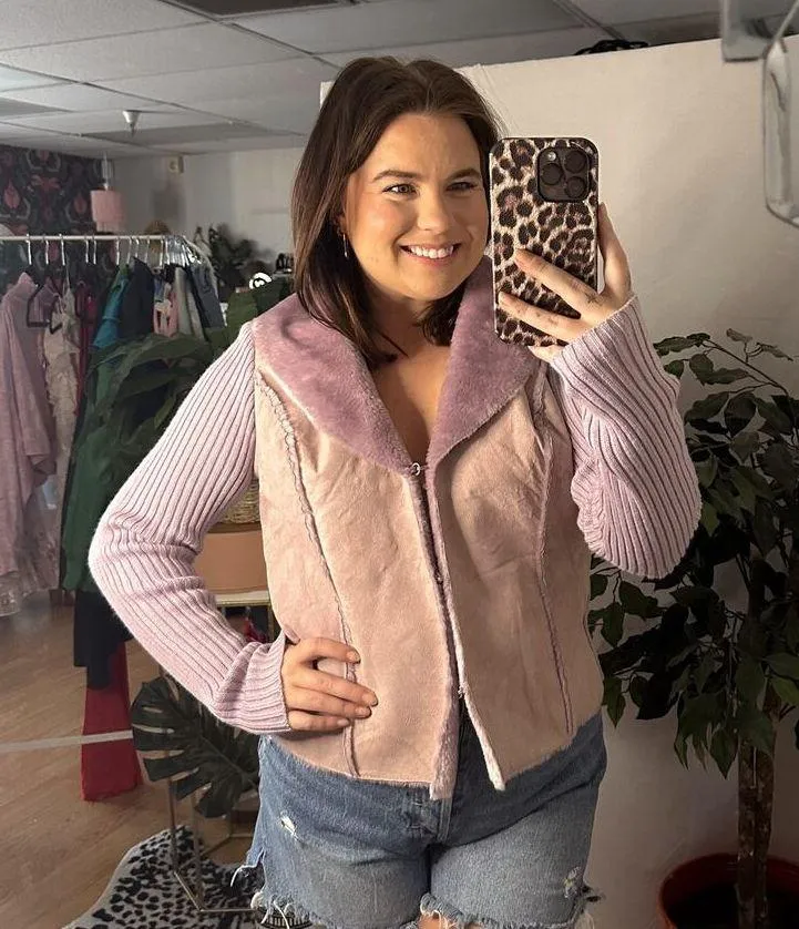 Vintage Y2k Purple Suede Fur Long Sleeve Open Jacket - Image 2