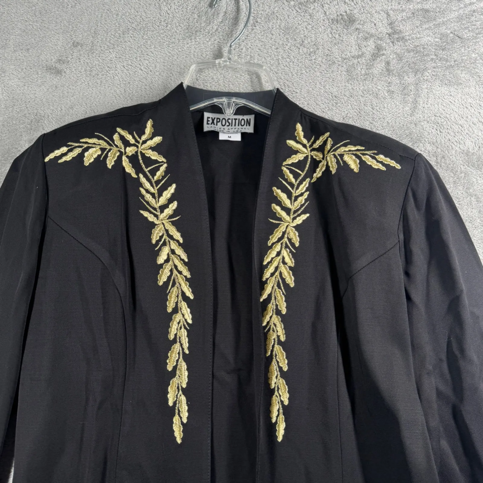 Exposition Blazer Womens M Black Gold Embroidered Laurel Vintage‎ USA 80s 90s Size M - Image 5