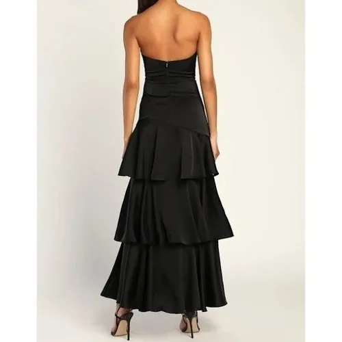 Lulus Black Strapless Tiered Ruffle Maxi Dress XS Evening Formal - Image 7