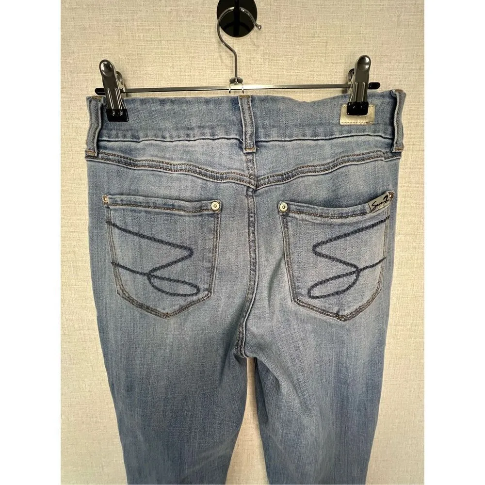 Seven7 Jeans Distressed Light Wash Skinny Jeans With Holes In Knees - Image 4