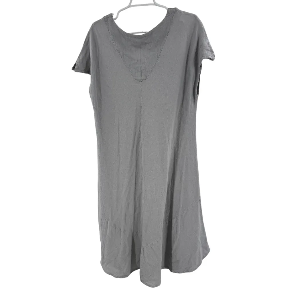 Oh My Gauze! Gray Midi Dress short sleeve cotton XL flowy vacation boho neutral - Image 2
