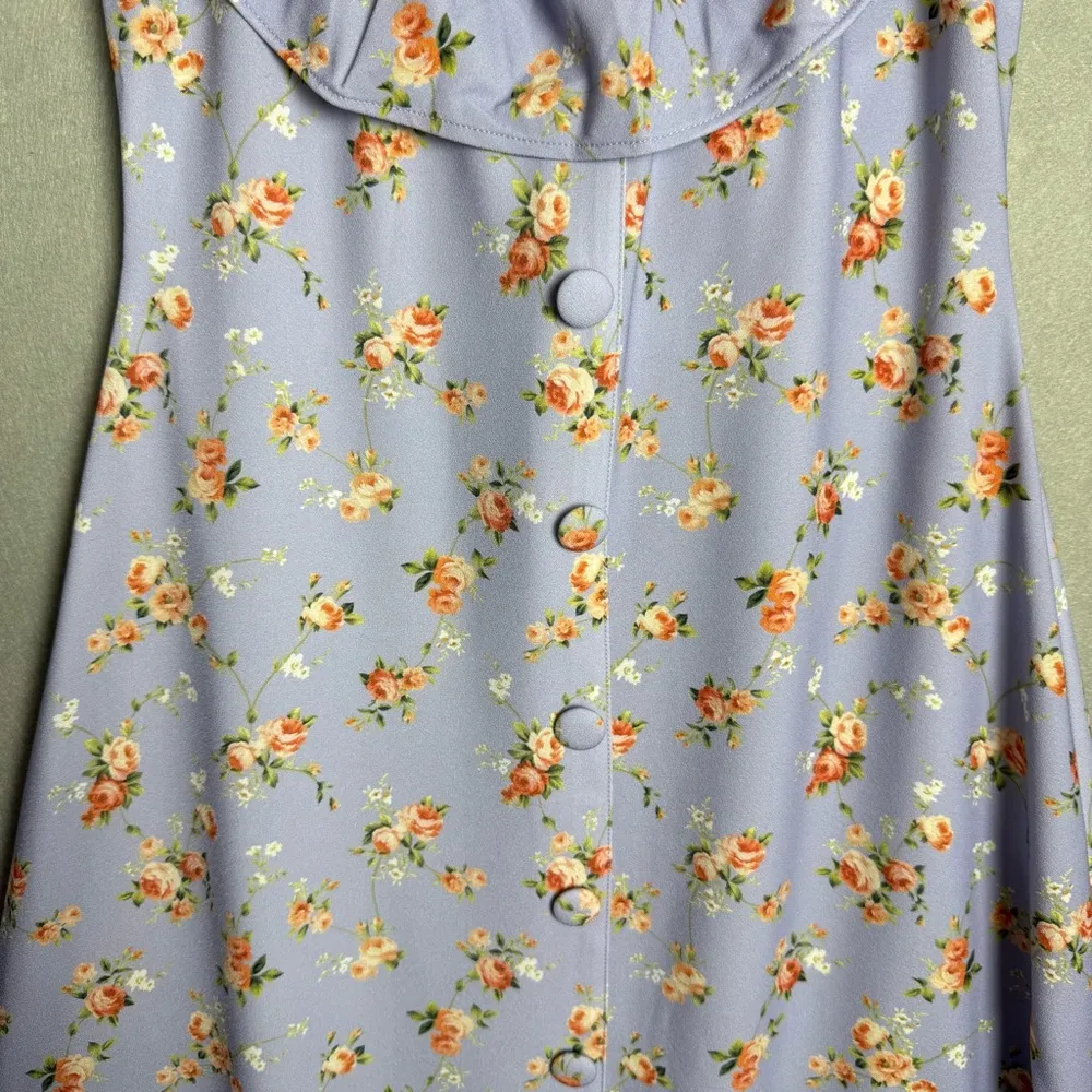 Brand New WeWoreWhat Women's Ruffle Halter Midi Dress Vintage Roses Purple S - Image 5