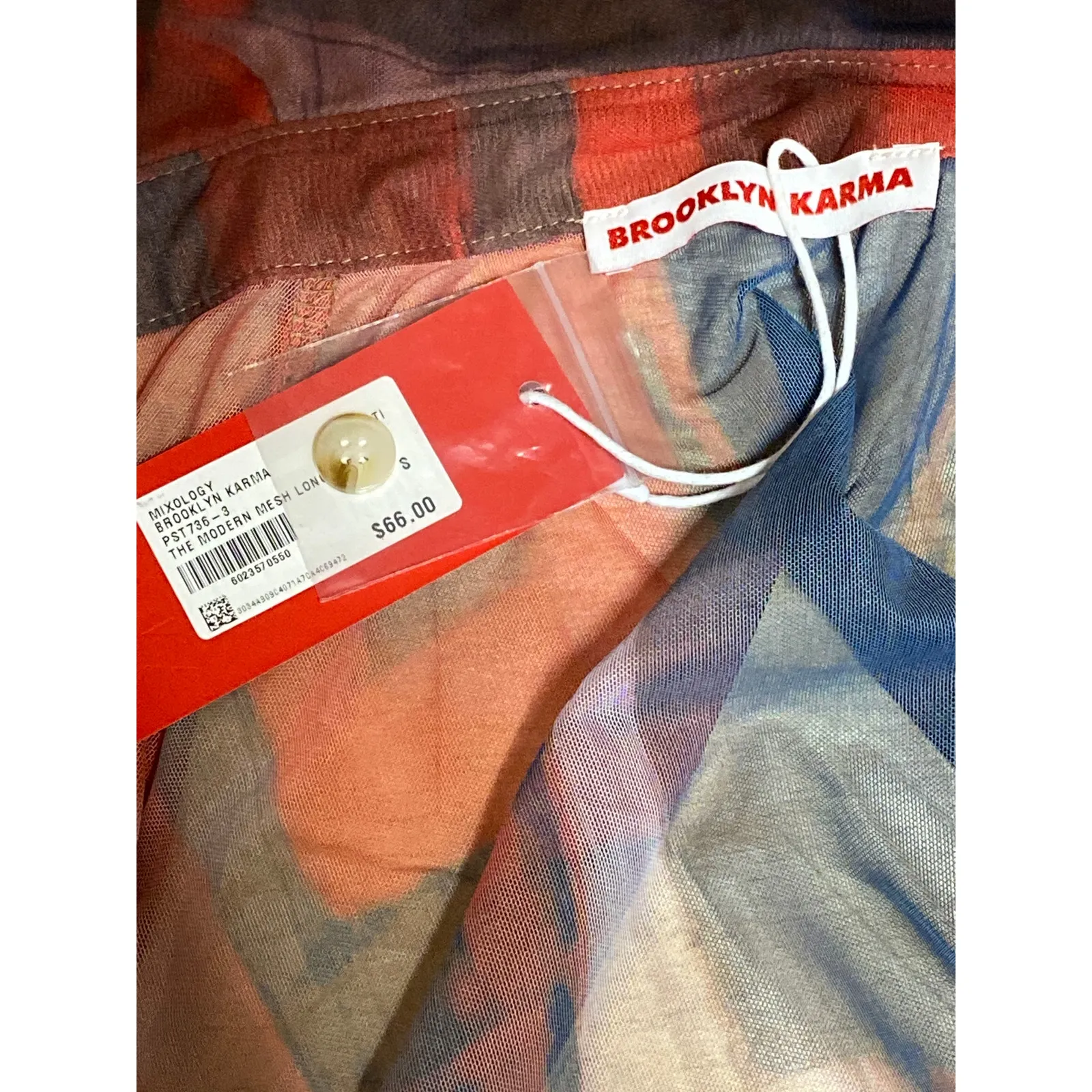 NEW Brooklyn Karma Multicolor Mesh Ruched Long Sleeve Button Sheer Blouse Top S - Image 4