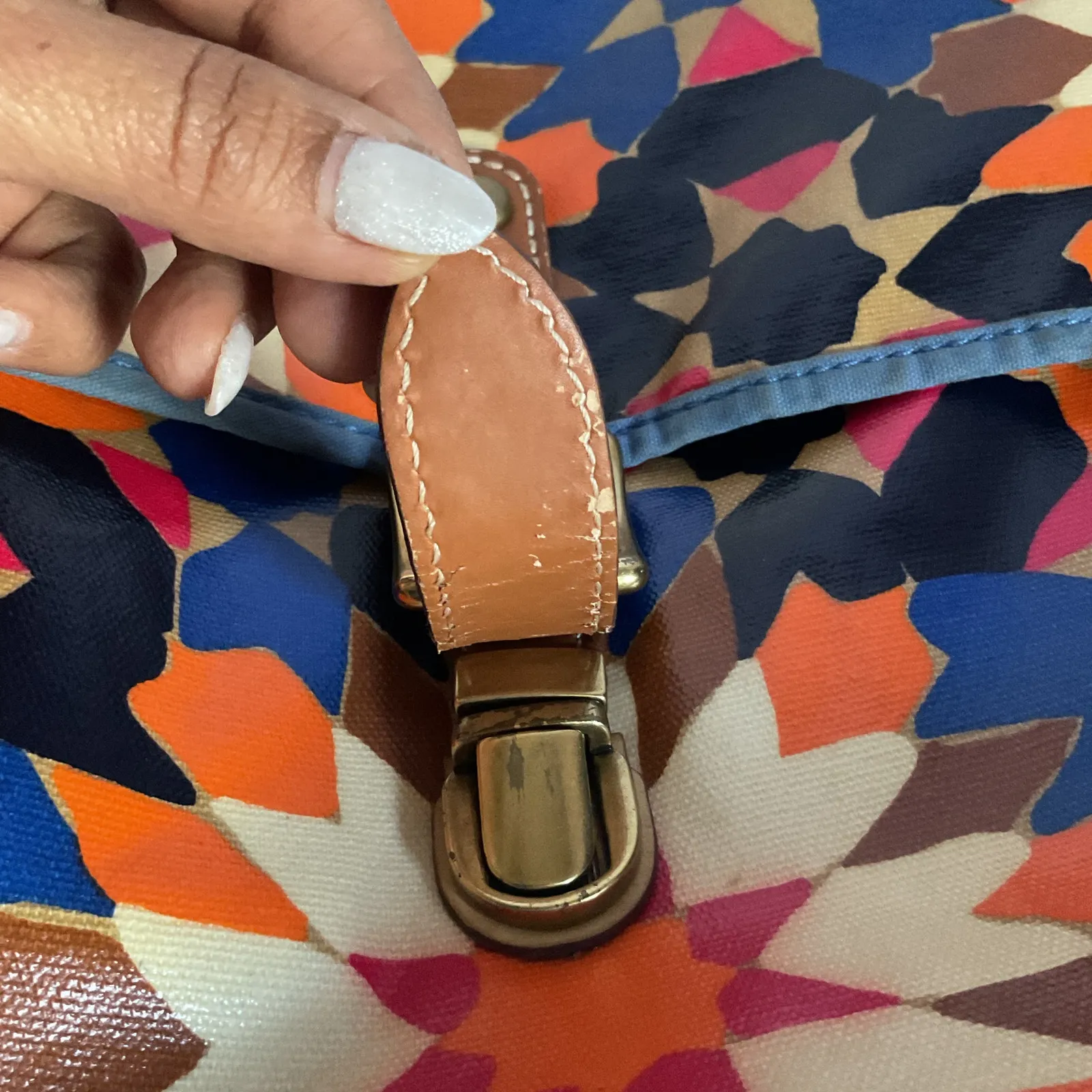 Fossil Multicolor Geometric Crossbody Satchel Bag Leather Trim - Image 11