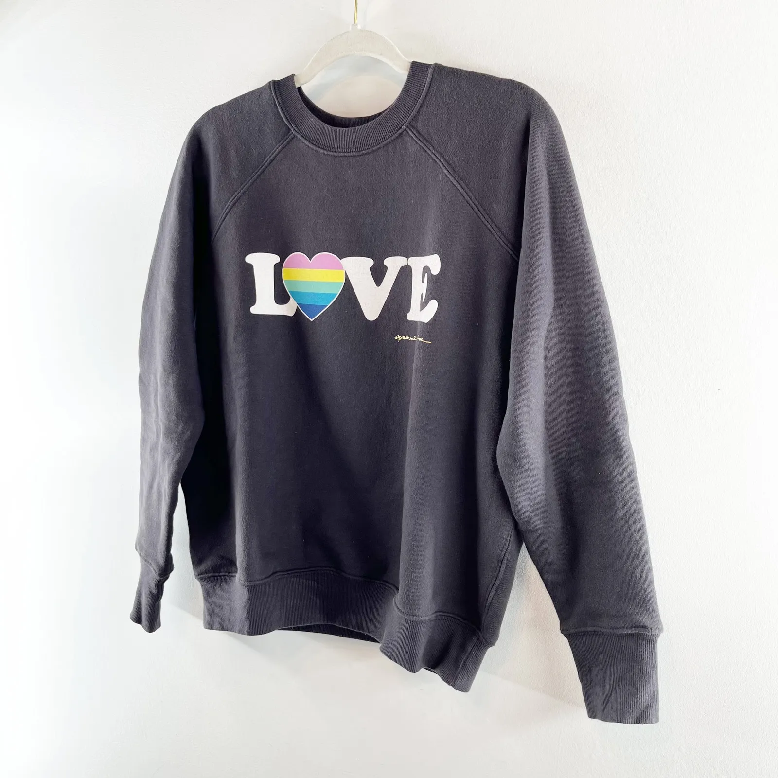 Spiritual Gangster Love Graphic Rainbow Heart Pullover Crewneck Sweatshirt Gray - Image 6