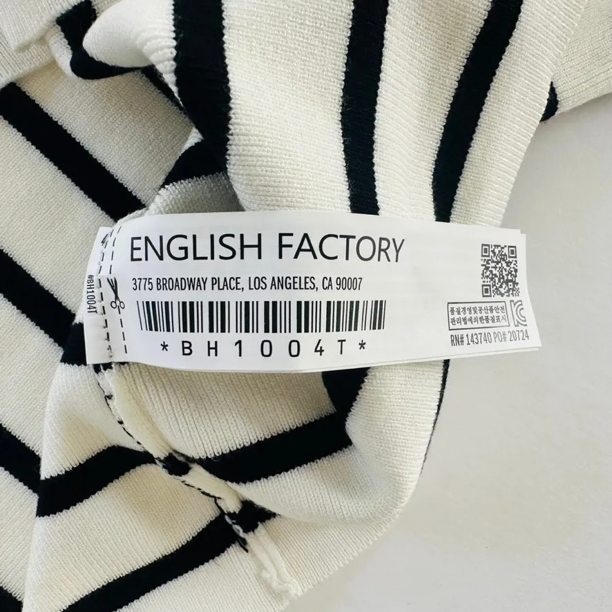 English Factory Women's Striped Tube Top Rosette Flower Size Small Cream Black - Image 6