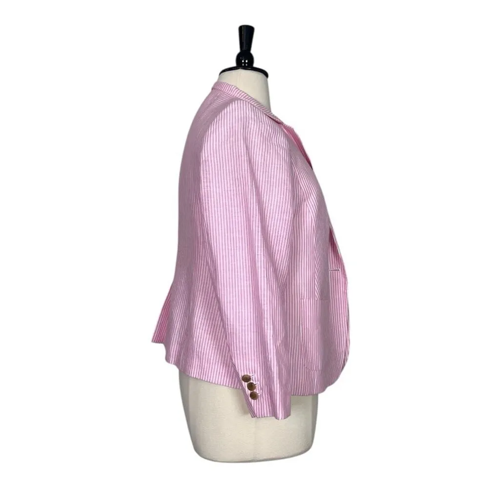 Talbots Blazer Notch Lapel Seersucker Pockets Pink White Stripes Women’s 14WP - Image 3