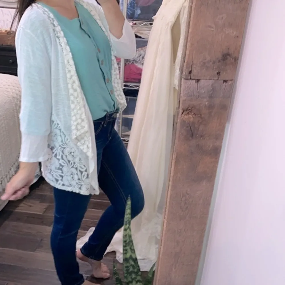 Cupio white knit cardigan size medium linen blend - Image 2