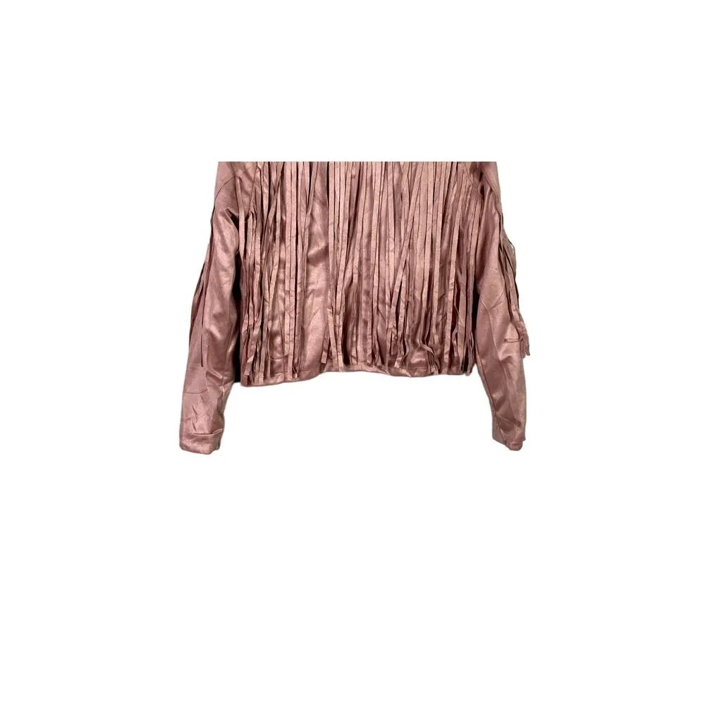 NEW! Western Fringe Soft Faux Suede Open Style Lined Jacket Coat L Dusty Rose Size L - Image 10