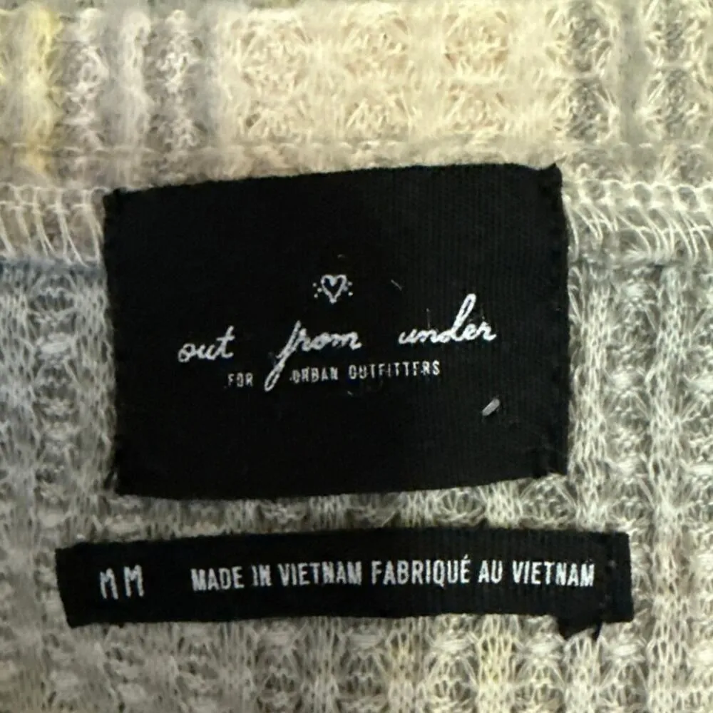 Urban Outfitters Cream Plaid Long Sleeve Waffle Knit Crop Sweater Top Size M - Image 3