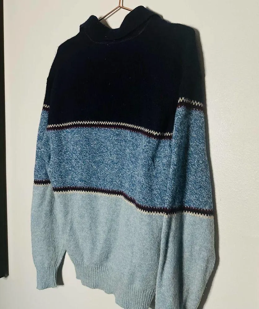 Vintage 70s Jantzen Blue Colorblock Collar Sweater size Medium - Image 7
