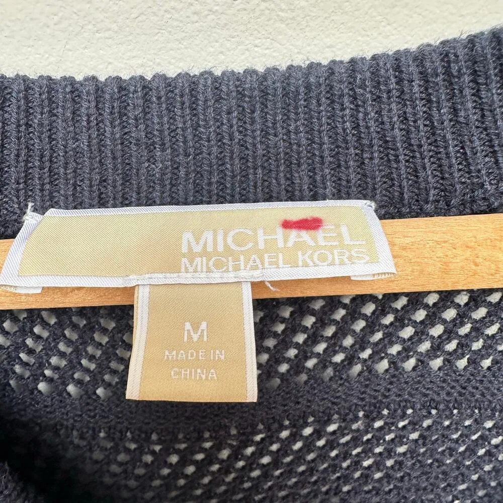 Michael Kors Navy Blue Open-Knit Sweater - Size M - Image 7