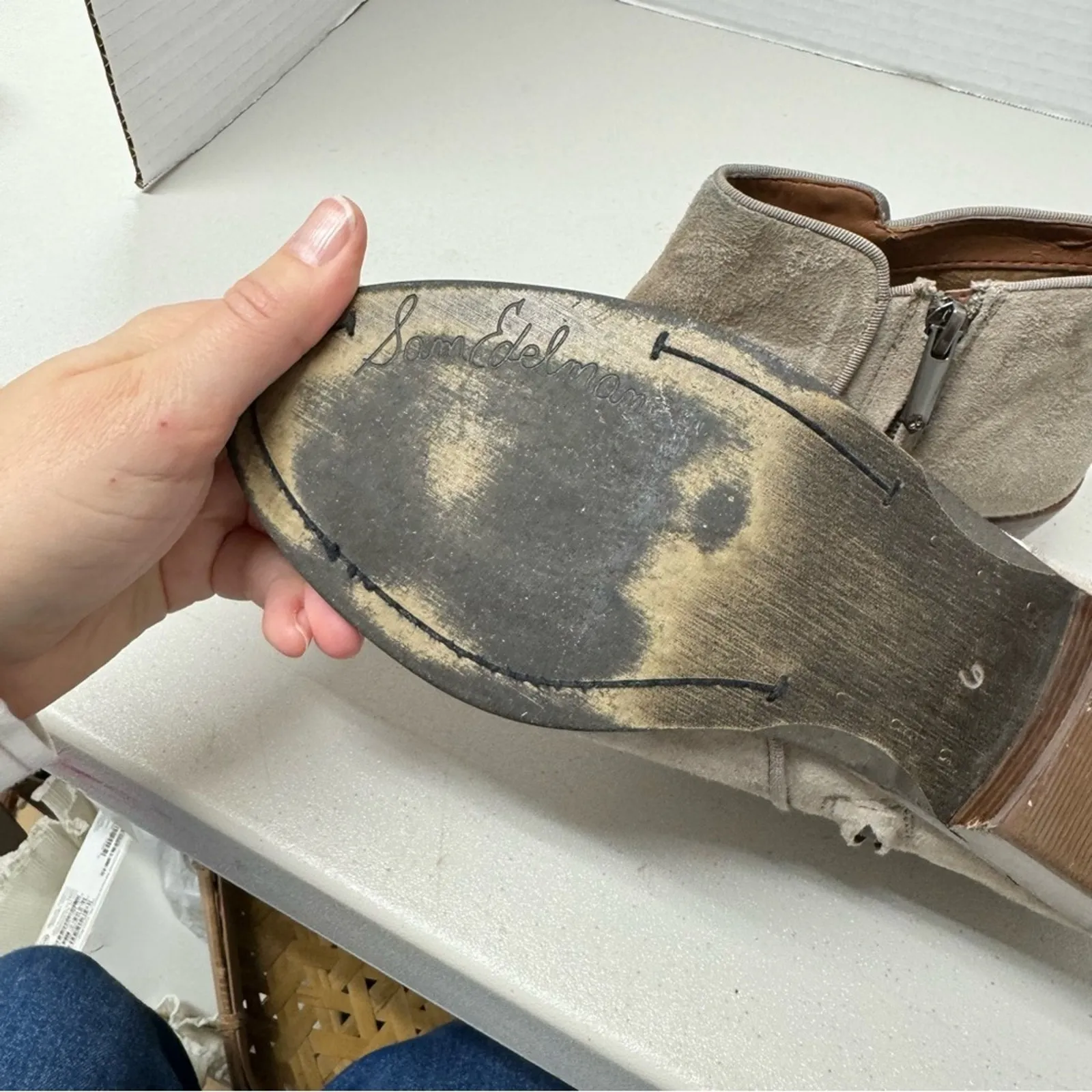 Sam Edelman Beige Leather Ankle Boots Women's 6 Booties Fall Classic Boho Shoes - Image 8