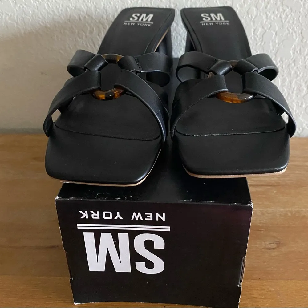 SM New York NEW Black Square Toe Block Heel Heeled Sandals Size 8.5 2” Heel - Image 2