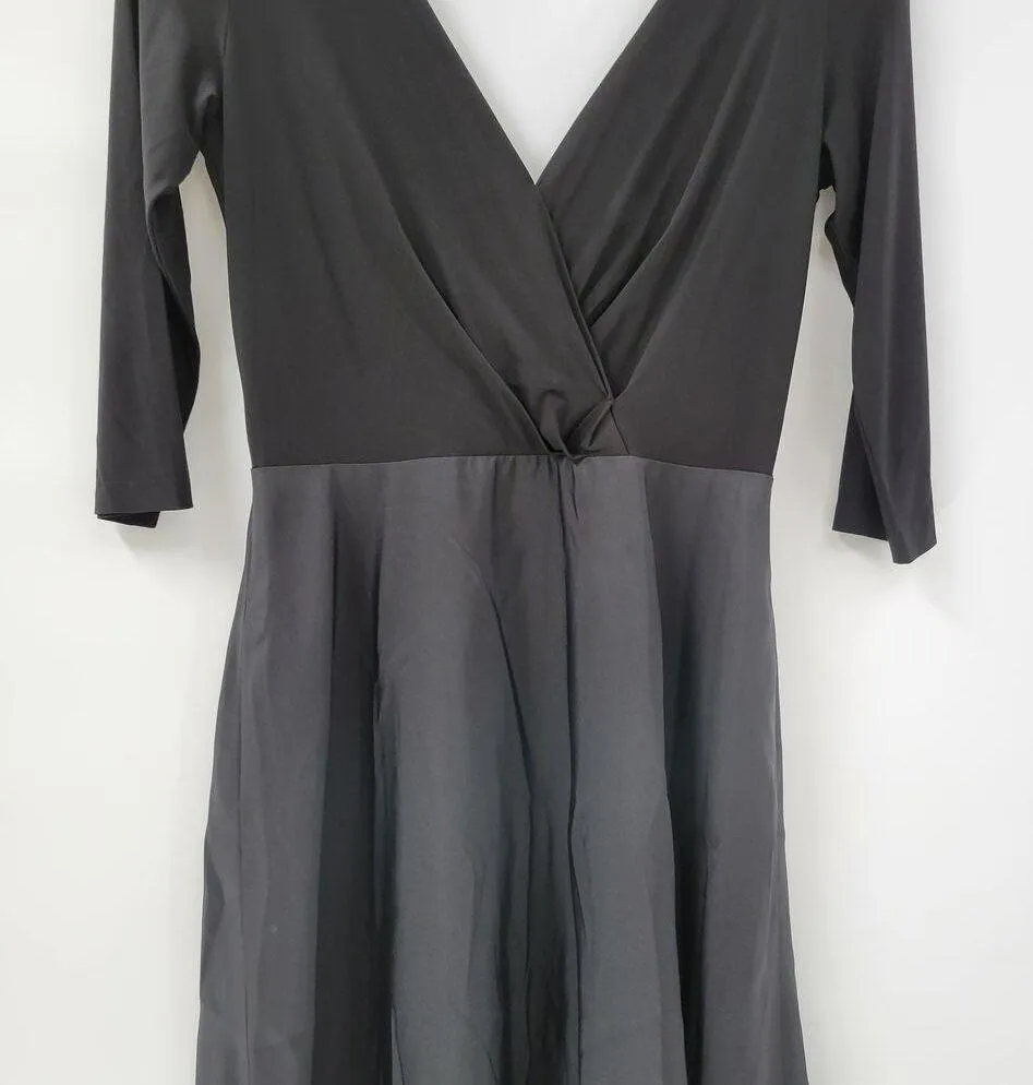 Alfred Sung Maxi Dress Womens 8 Black Ballet Top Taffeta Skirt V-Neck 3/4 Sleeve - Image 9