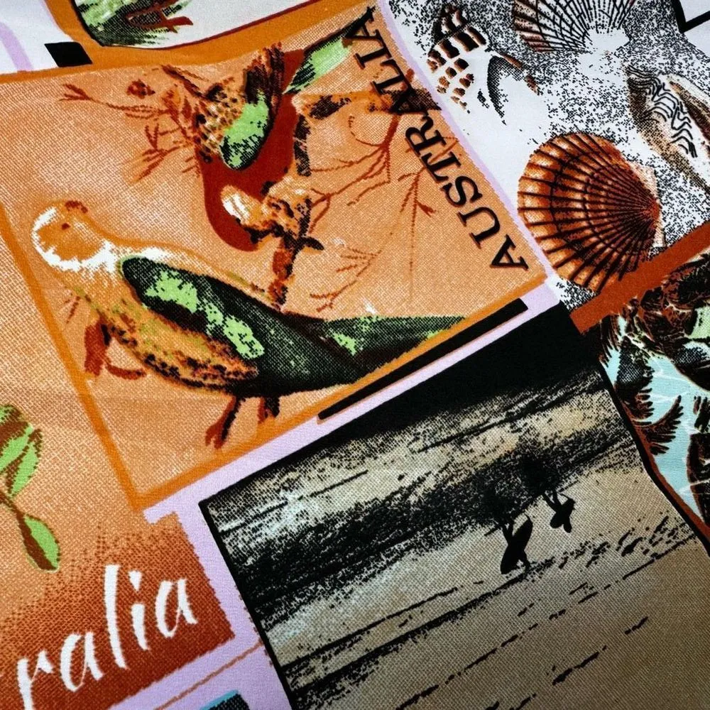 VTG 50’s Style Australia Travel Postcard Print Tie Waist Skirt NWT Blue Size M - Image 9