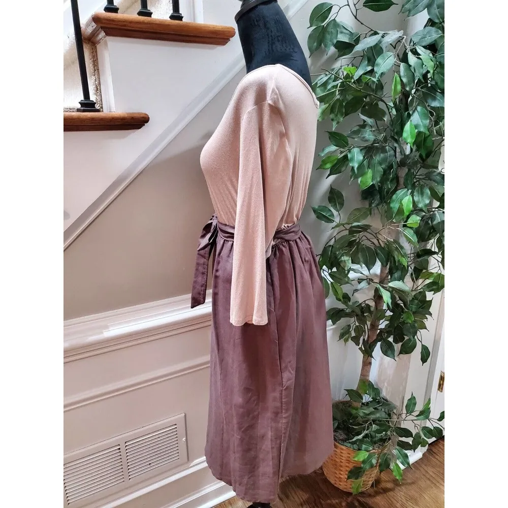 Tinley Women Pink & Brown Rayon Round Neck Long Sleeve Knee Length Dress Size S - Image 6