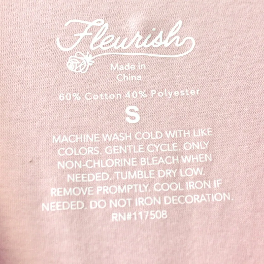 Fleurish NWT  Pink Grow Positive Thoughts Flower Plant Short-Sleeve T-Shirt Small - Image 5