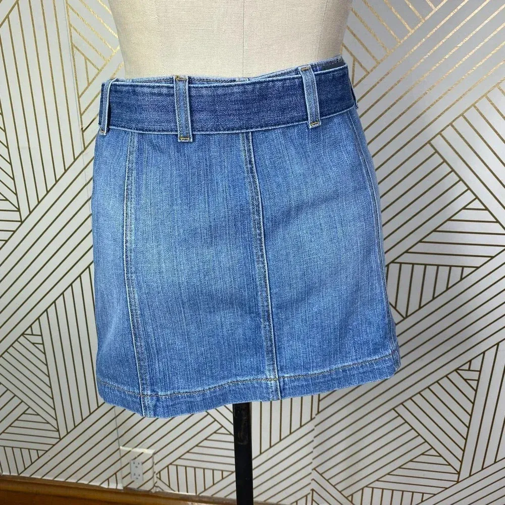 Carmar Belted Zip Front Denim Jean Mini Skirt in‎ Blue Size US 27 - Image 5