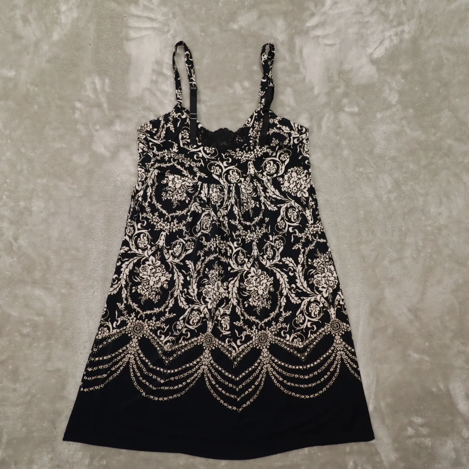 Soma Black White Floral Night Gown Chemise Adjustable Straps Women's Small - Image 3