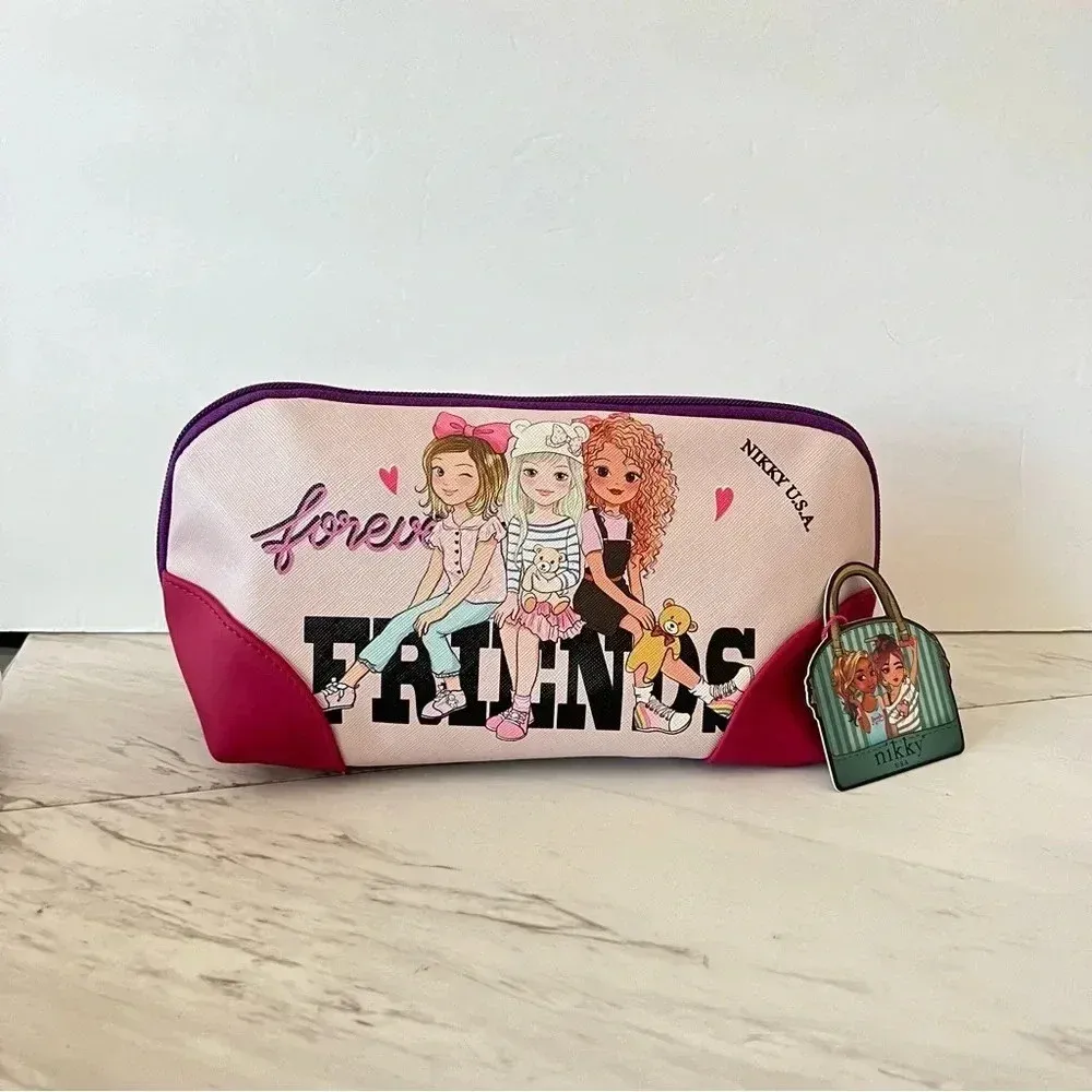 Nikky By Nicole Lee Large Oval Makeup Pouch Cosmetic Bag Best Friends - Image 2