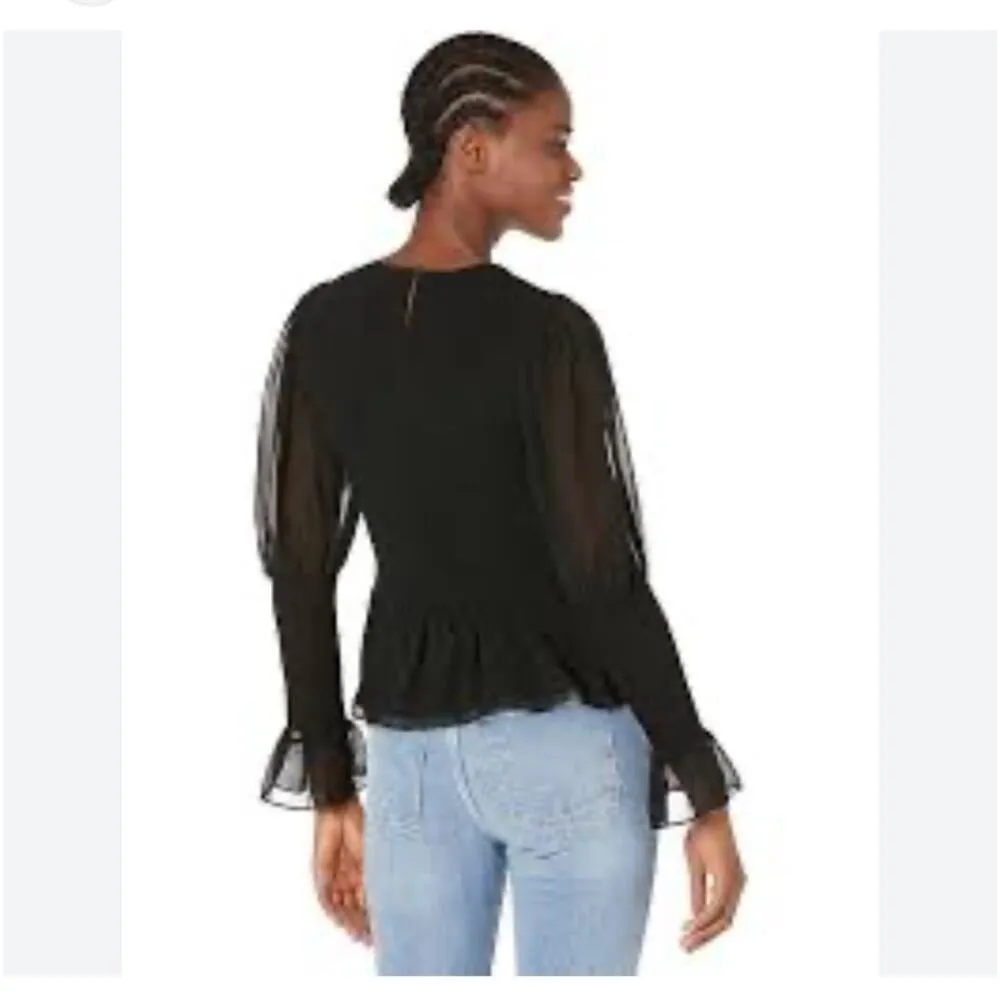 1 State Long Sleeve Crew Neck Smocked Blouse Black Size Large - Image 2