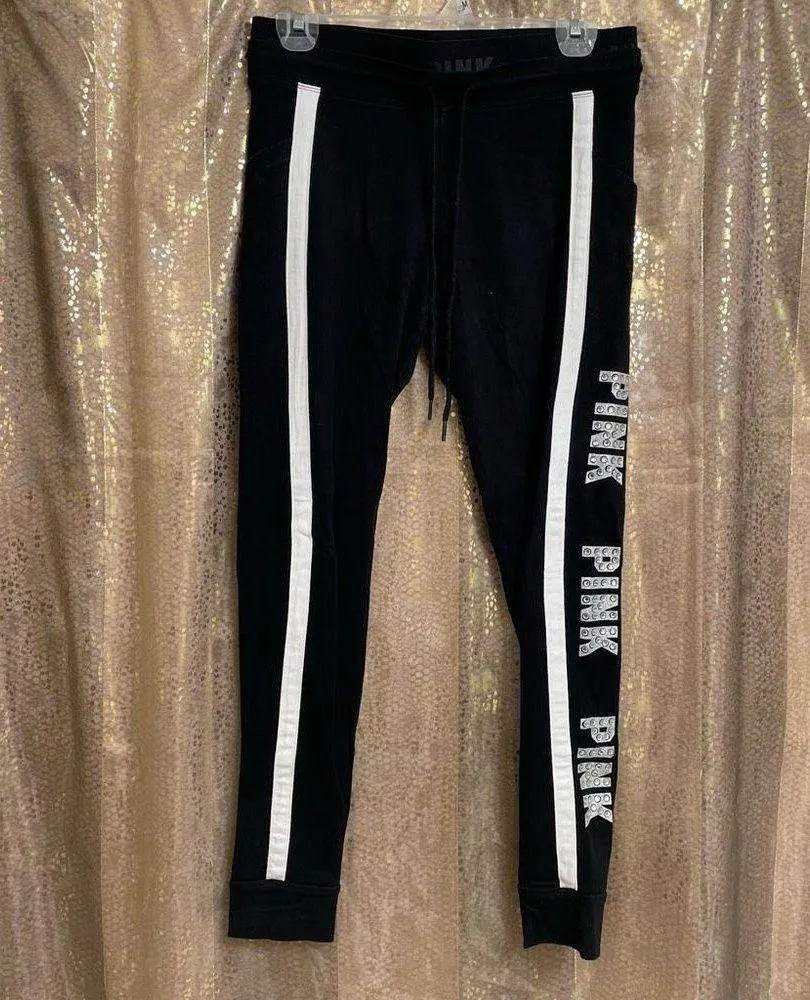 PINK Victorias Secret Black Fill Zip Rhinestone Hooded Sweatshirt, M - Image 6