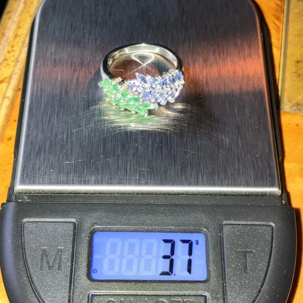 Natural Emerald Tanzanite Sterling Silver Ring Size 6 Purple - Image 8