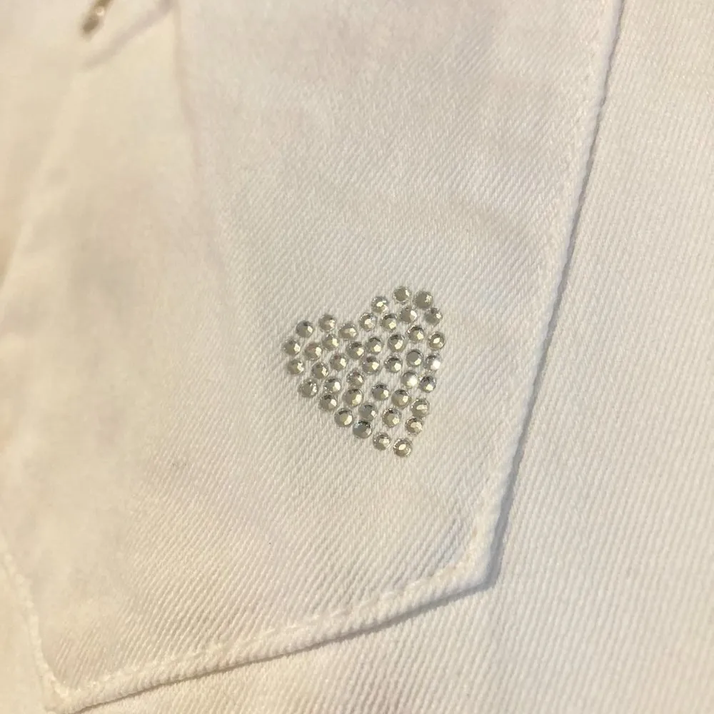 Twin Set junior ladies 16 solid white heart embellish super stretch skinny jeans Size 28 - Image 5