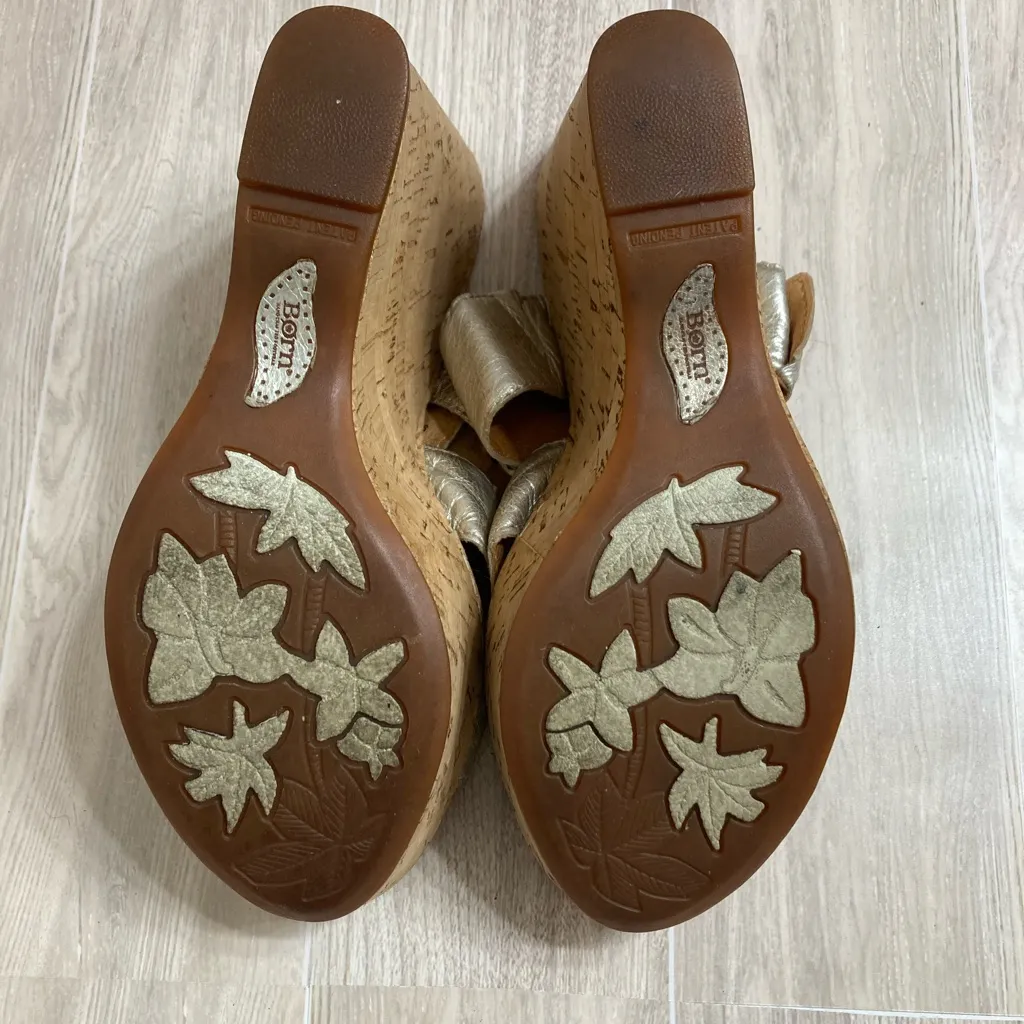 Born Silver Leather Strap Buckle Cork Wedge Slip On Platform Sandals Size 7 - Image 9