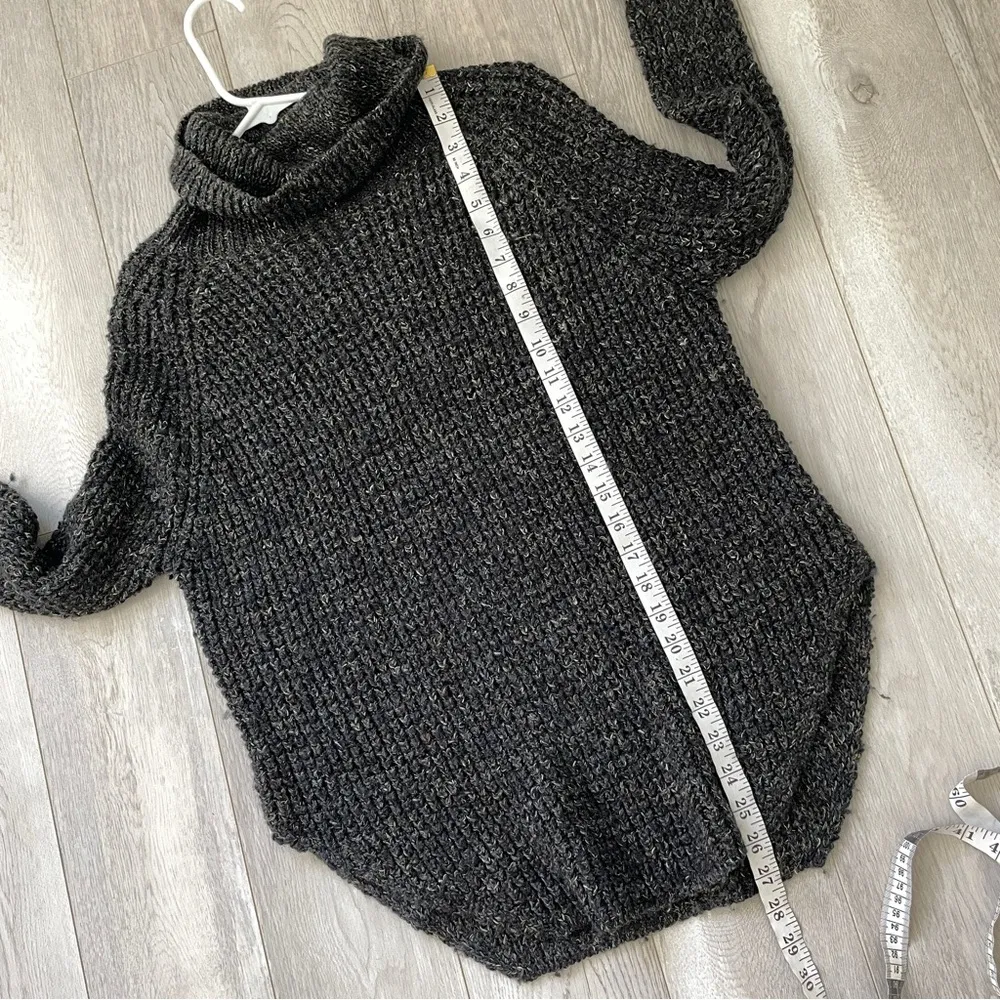 Free People wool Dylan Tweedy Pullover Waffle Knit Turtleneck Sweater Gray (xs) - Image 2