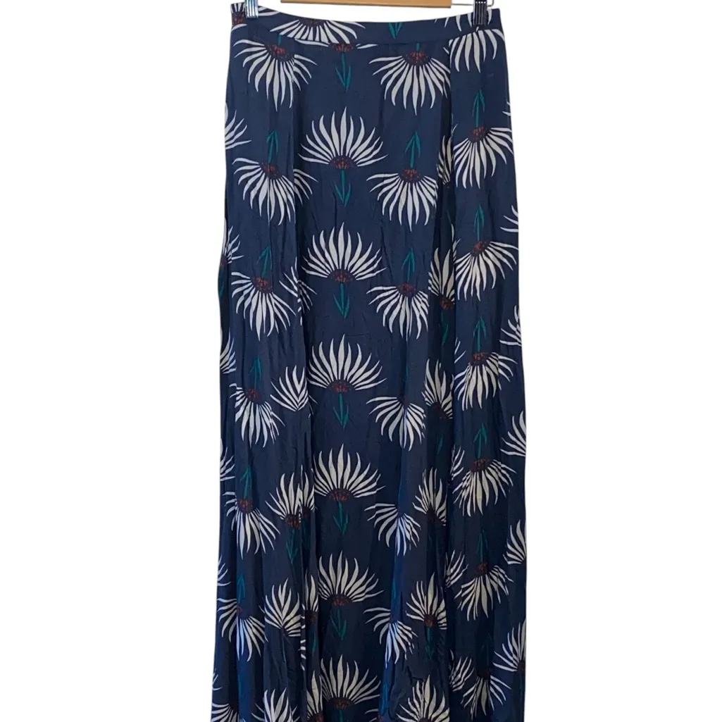 Lulus New Trancoso Dusty Blue cream dandelion Floral Print Maxi Skirt twin slit - Image 5