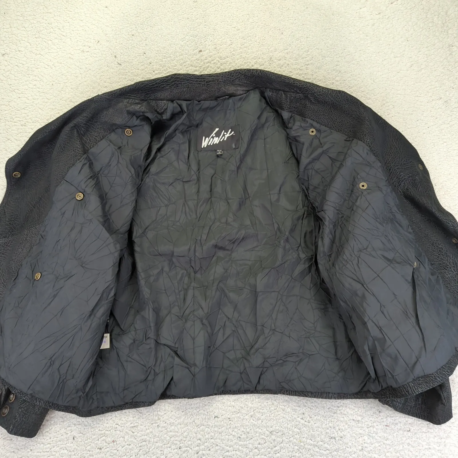 Winlit Women's Leather Jacket L Black Double Breasted Vintage Made in Korea Size L - Image 5