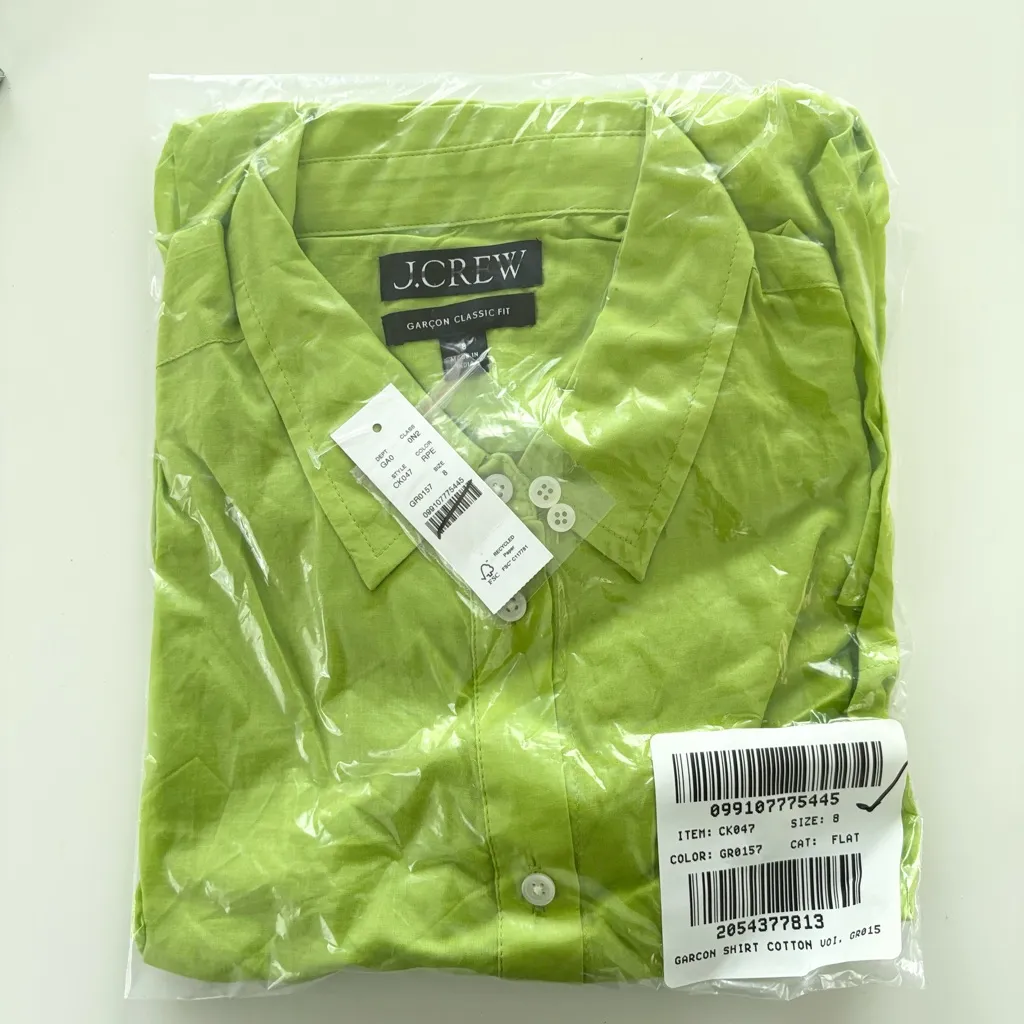 NWT J. Crew Garçon Classic Shirt Cotton Voile Rich Pear - Image 5