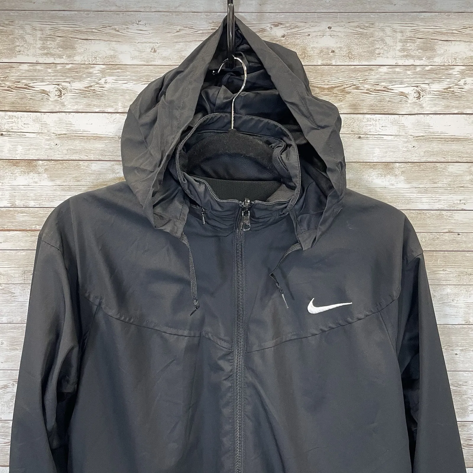 Nike Womens M Jacket Reversible‎ Black Fit Dry Hidden Hood Running Cycling Logo - Image 12